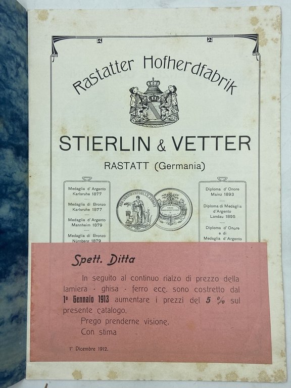 Rastatter Hofherdfabrik STIERLIN & VETTER. Rastatt (Germania). (Catalogo cucine economiche)