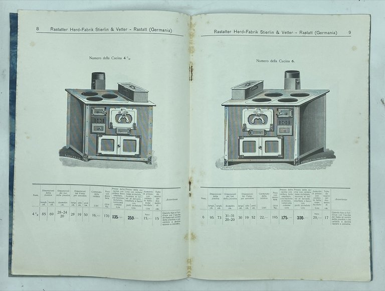 Rastatter Hofherdfabrik STIERLIN & VETTER. Rastatt (Germania). (Catalogo cucine economiche)