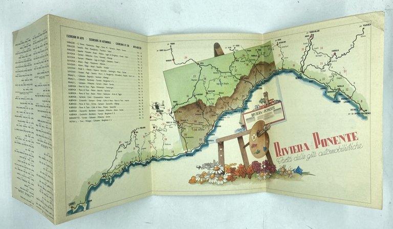 RIVIERA DI PONENTE. Carta delle gite automobilistiche. (pieghevole turistico)