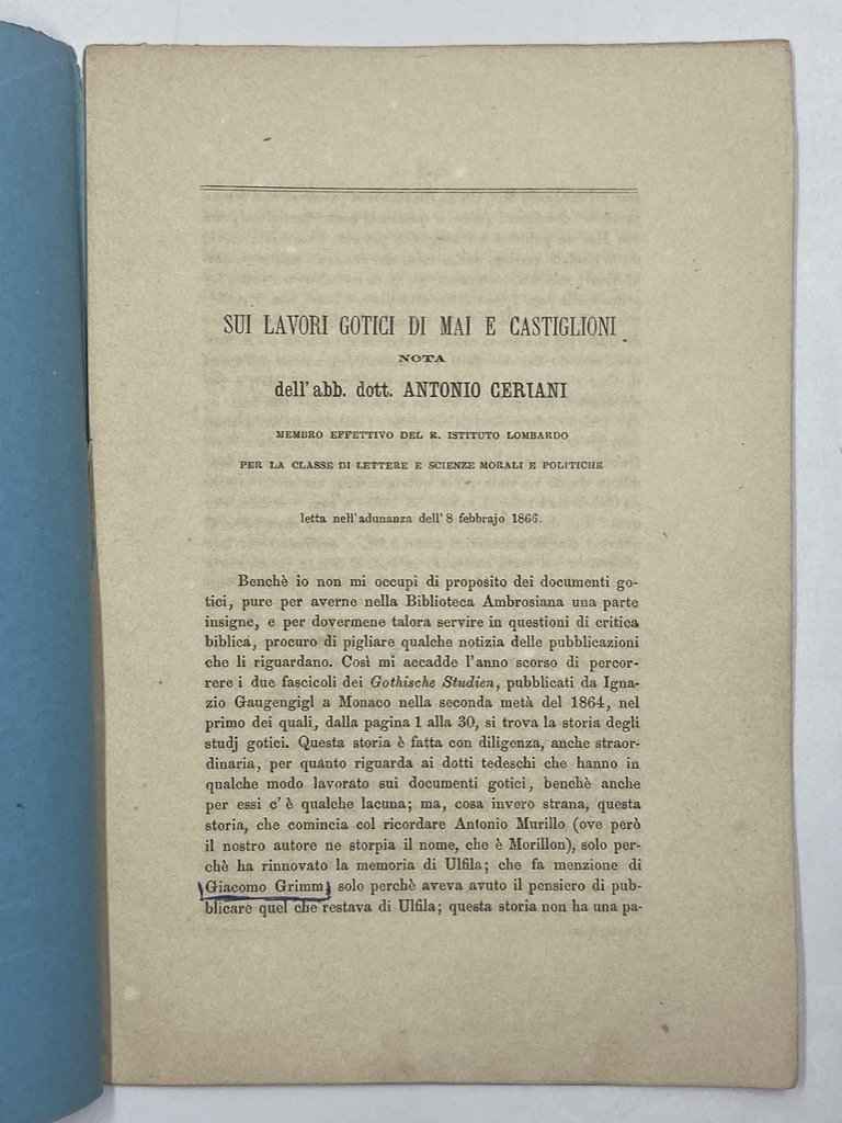 Sui lavori gotici di Mai e Castiglioni. Nota dell’abb. dott. …