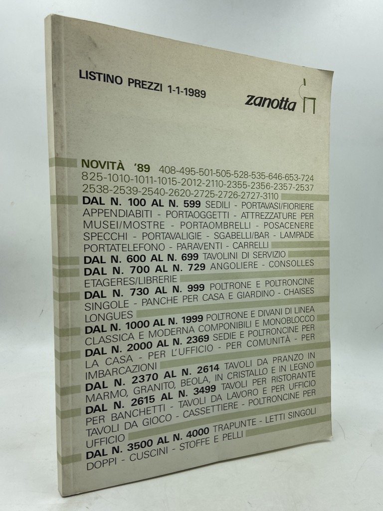 ZANOTTA. LISTINO PREZZI 1-1-1989.