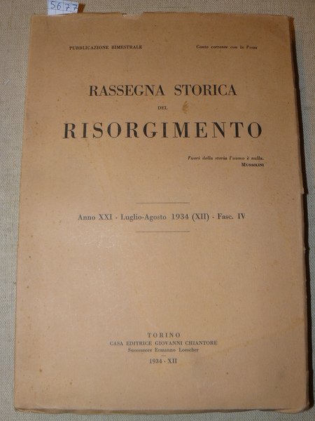 Rassegna storica del Risorgimento. Anno XXI - Luglio-Agosto 1934 (XII) …