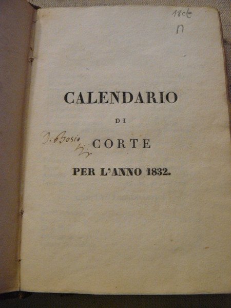 Calendario di Corte per l'anno 1832
