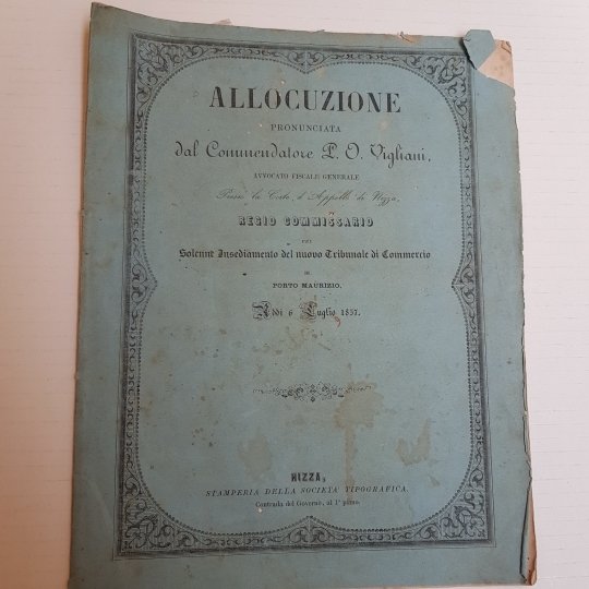 Allocuzione pronunciata da Commendatore P. O. Vigliani Avvocato fiscale generale …