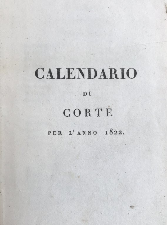 Calendario di corte per l'anno 1822