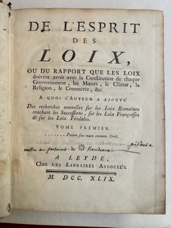 De l’Esprit des Loix, ou du rapport que les Loix …