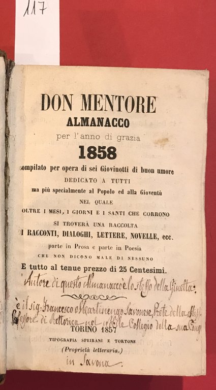 Don Mentore strenna per l'anno nuovo compilata per opera di …