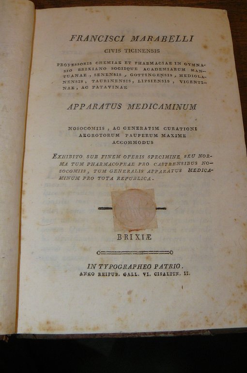 Francisci Marabelli . Apparatus medicaminum nosocomiis, ac generatim curationi aegrotorum …