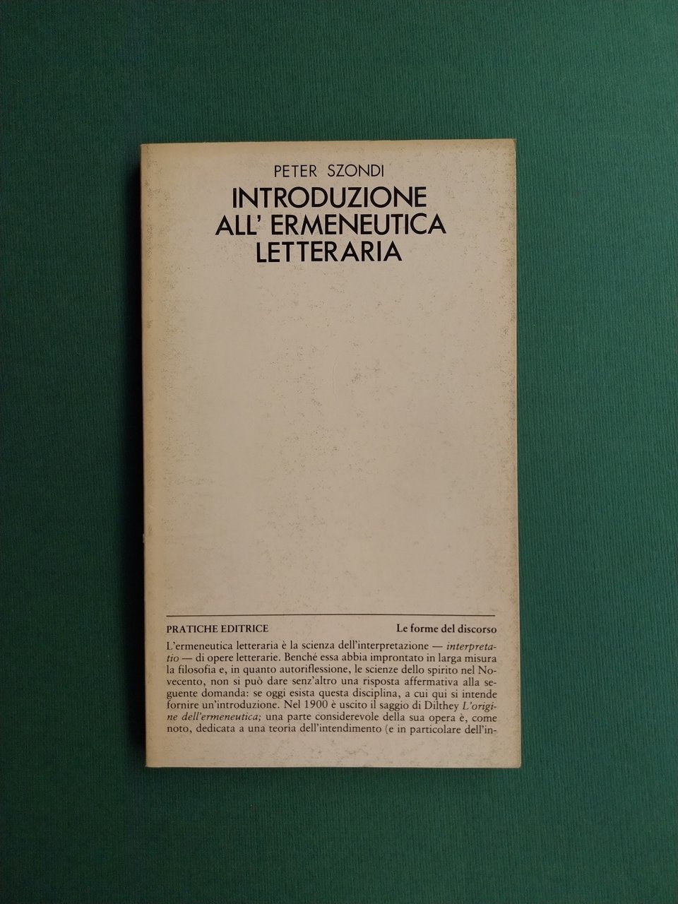 Introduzione all'ermeneutica letteraria.