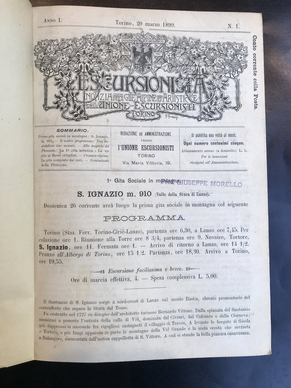 L'Escursionista. Notizia delle gite alpine ed artistiche dell'Unione escursionisti di … | Immagine principale