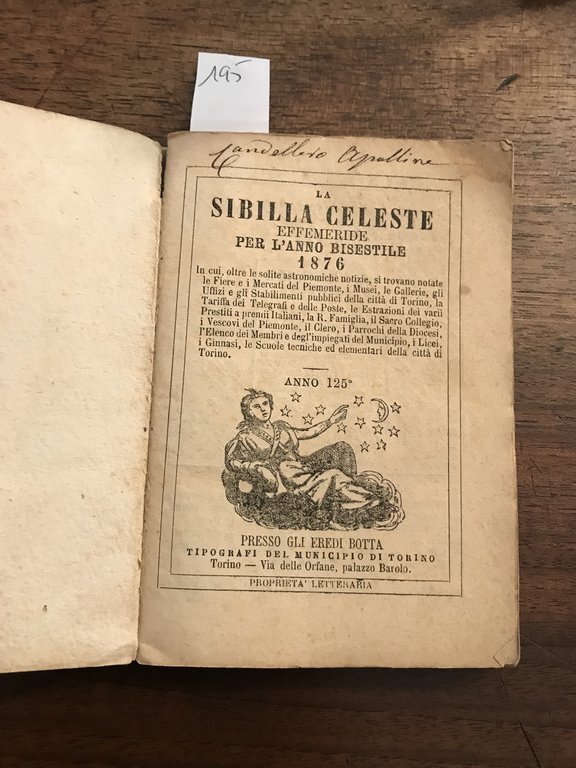 La Sibilla Celeste effemeride per l'anno comune 1876 Anno 125° | Immagine Gallery 2