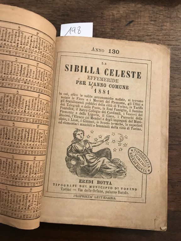 La Sibilla Celeste effemeride per l'anno comune 1881 | Immagine Gallery 2