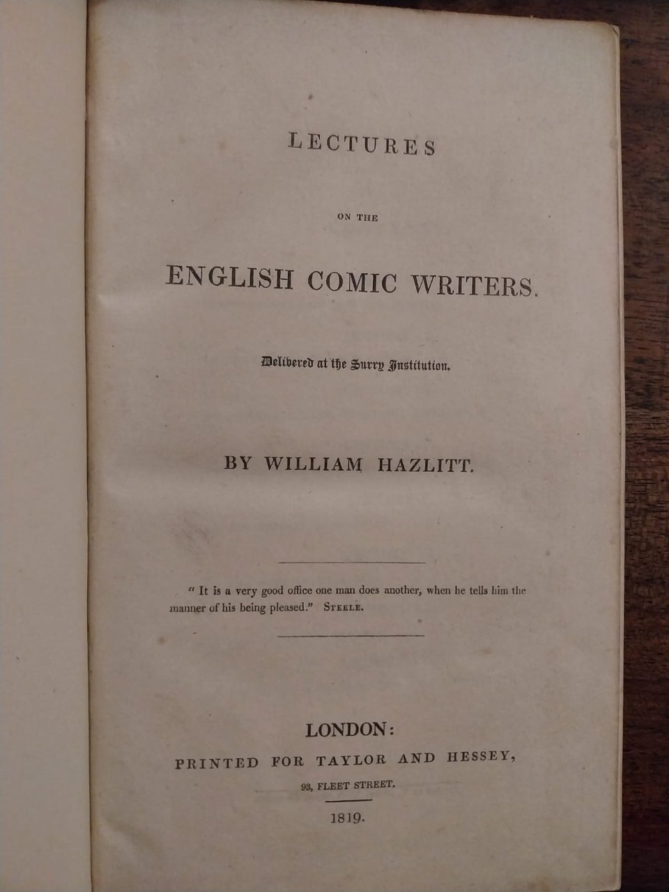 Lectures on the english comic writers