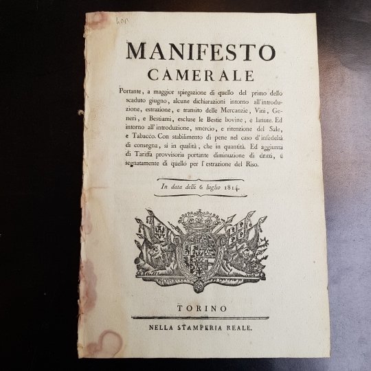 Manifesto camerale portante. alcune dichiarazioni intorno all'introduzione, estrazione e transito …