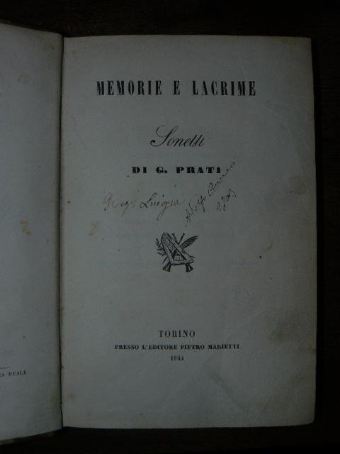 Memorie e lacrime sonetti di G. Prati