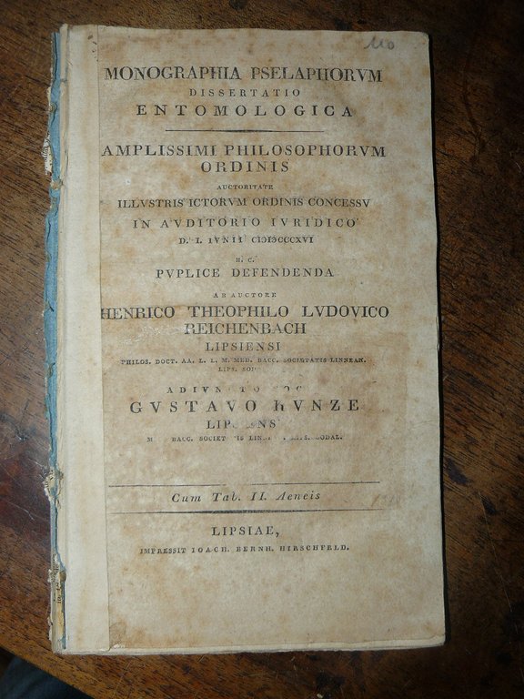Monographia Pselaphorum. Auctore Dr. Henr. Theoph. Ludov. Reichenbach. Cum Tab. …