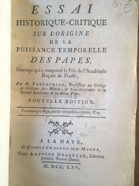 Essai historique critique sur l'origine de la puissance temporelle des …