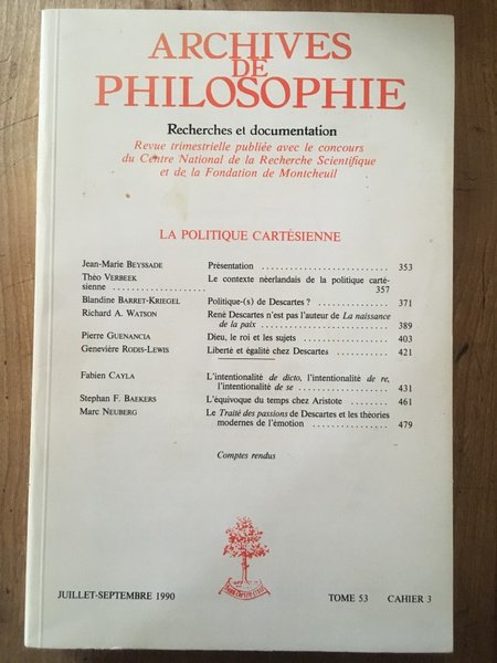 Archives de philosophie Juillet-Septembre 1990, La Politique cartésienne