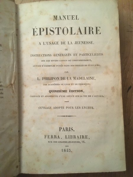 Manuel épistolaire à l'usage de la jeunesse