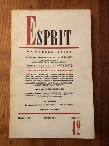 Revue Esprit Décembre 1969, Dépasser la société de consommation