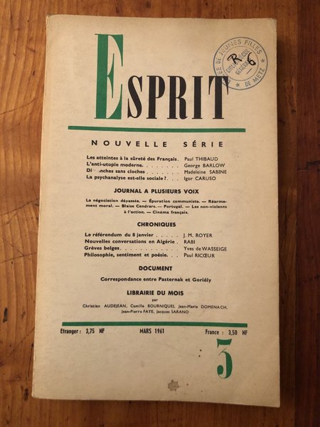 Revue Esprit Mars 1961