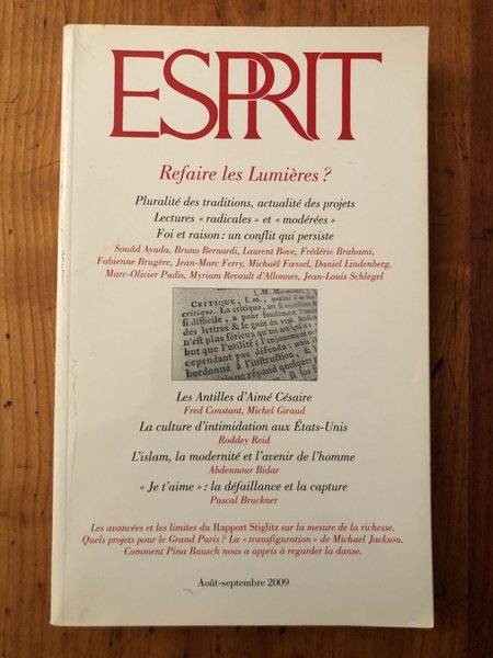 Revue Esprit Aout-Septembre 2009, Refaire les lumières ?