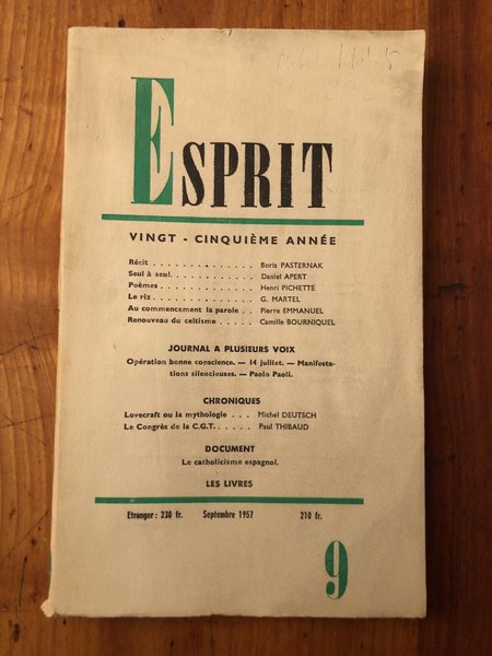 Revue Esprit Septembre 1957