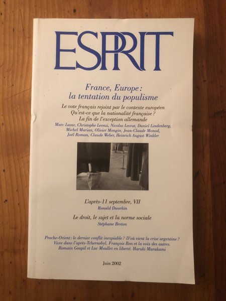 Revue Esprit Juin 2002 France, Europe : la tentation du …