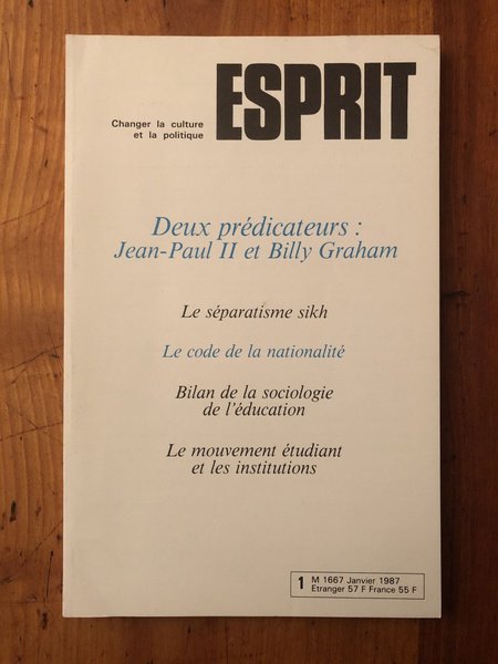 Revue Esprit Janvier 1987 Deux prédicateurs : Jean-Paul II et …