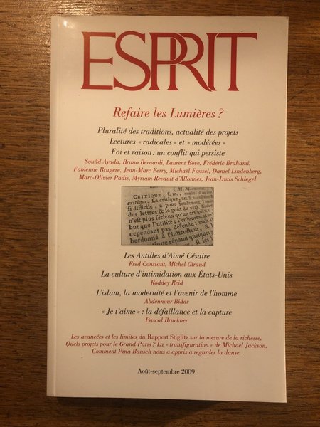 Revue Esprit Août-Septembre 2009, Refaire les lumières ?