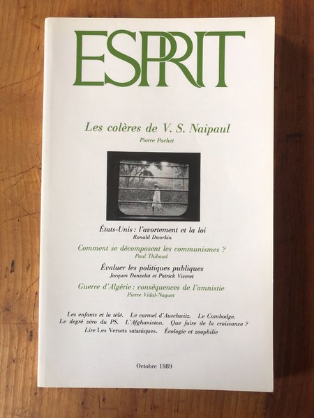 Revue Esprit Octobre 1989 Les colères de V.S. Naipaul