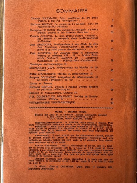 OGAM Tradition Celtique Tome VII Fasc 1, N°37, Février 1955