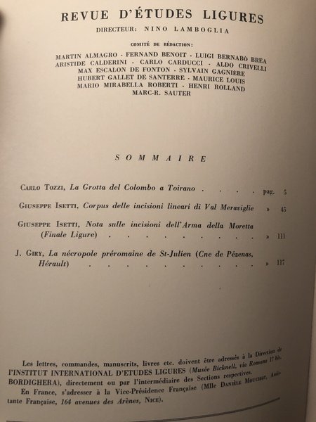 Revue d'études ligures Janvier-Juin 1965