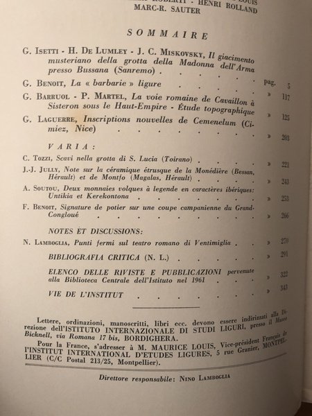 Revue d'études ligures Janvier-Décembre 1962