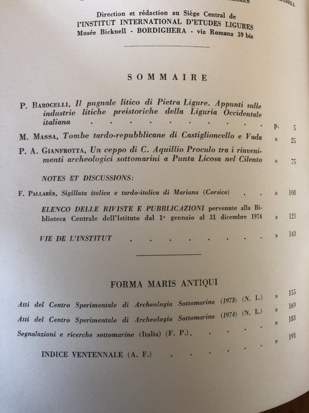 Revue d'études ligures Janvier-Décembre 1974