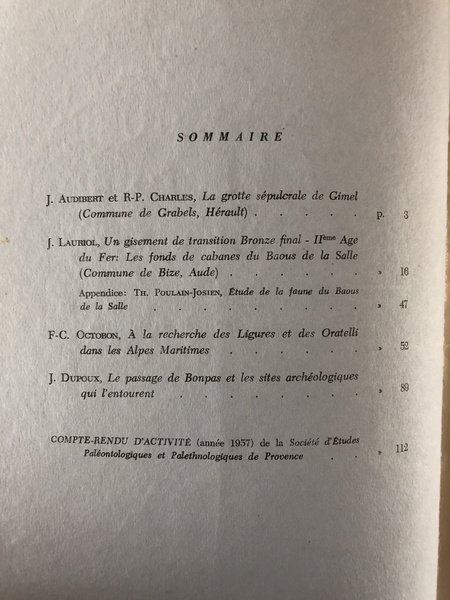 Cahiers ligures de Préhistoire et d'Archéologie 1958 N° 7