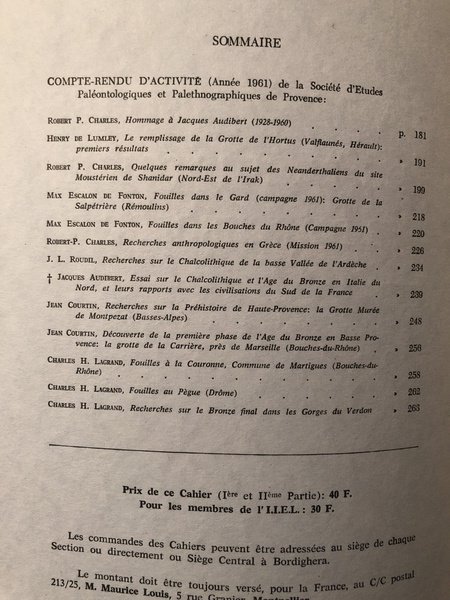 Cahiers ligures de Préhistoire et d'Archéologie 1962 N°11 IIème Partie