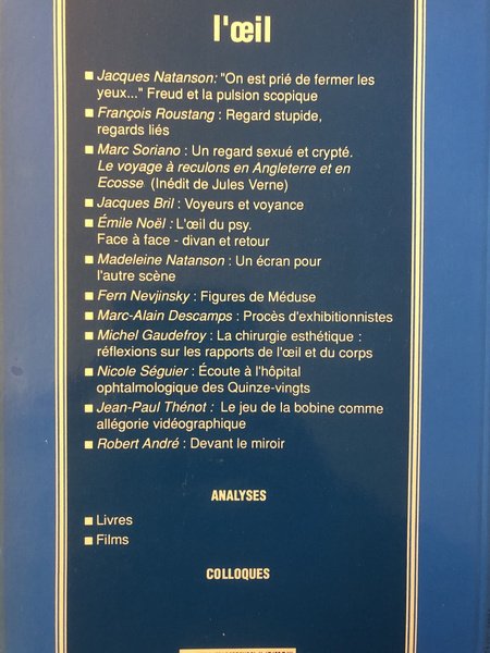 Etudes psychothérapiques Nouvelle Série N°3, L'oeil