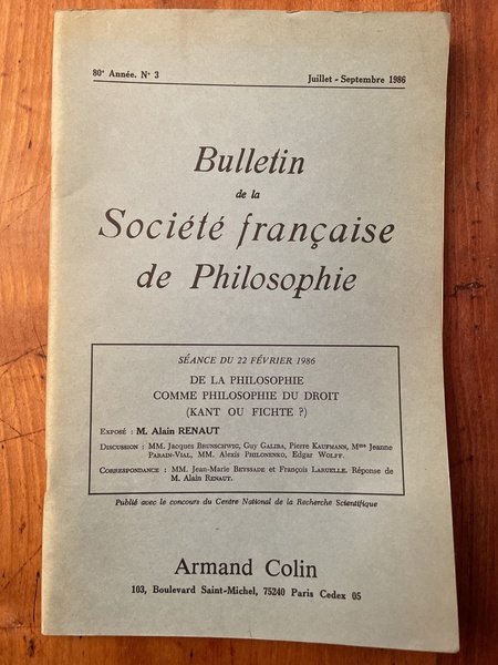 Bulletin de la société française de Philosophie Juillet-Septembre 1986