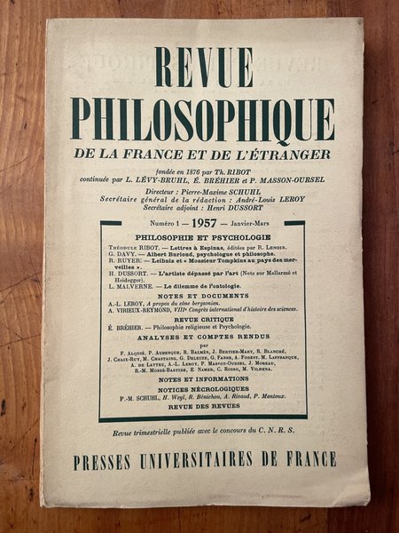 Revue philosophique de la France et de l'Etranger Janvier-Mars 1957