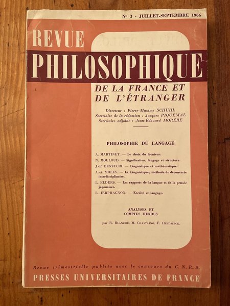 Revue philosophique de la France et de l'Etranger Juillet-Septembre 1966