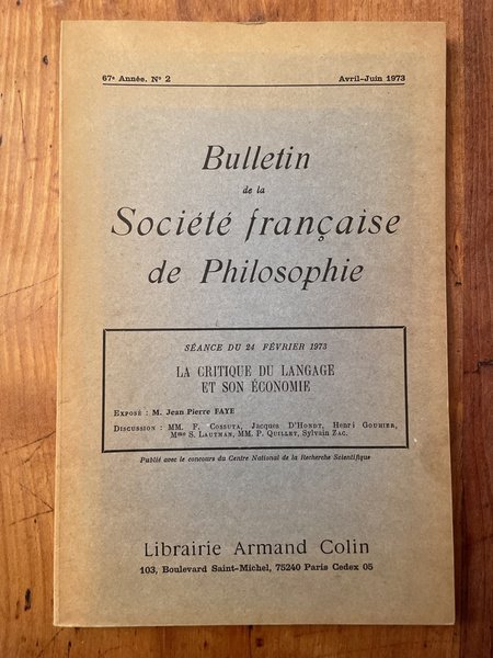 Bulletin de la Société française de Philosophie Avril-Juin 1973