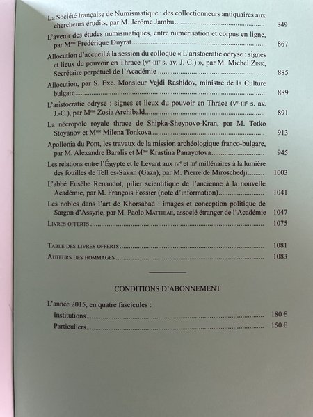 Comptes rendus de l'Académie des Inscriptions et Belles-Lettres Avril-Juin 2015