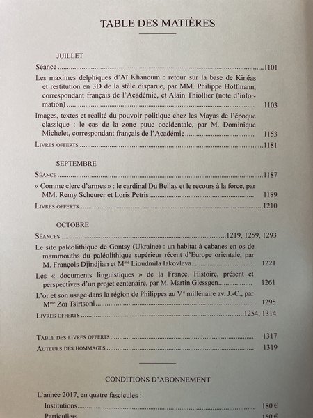 Comptes rendus de l'Académie des Inscriptions et Belles-Lettres Juillet-Octobre 2017