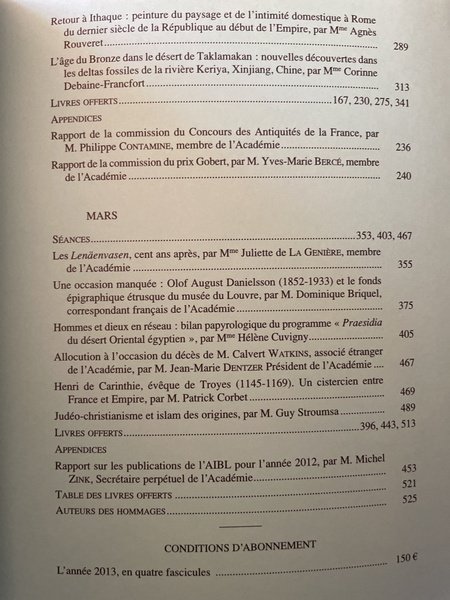 Comptes rendus de l'Académie des Inscriptions et Belles-Lettres Janvier-Mars 2013