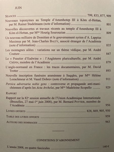 Comptes rendus de l'Académie des Inscriptions et Belles-Lettres Avril-Juin 2008