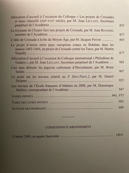 Comptes rendus de l'Académie des Inscriptions et Belles-Lettres Avril-Juin 2009