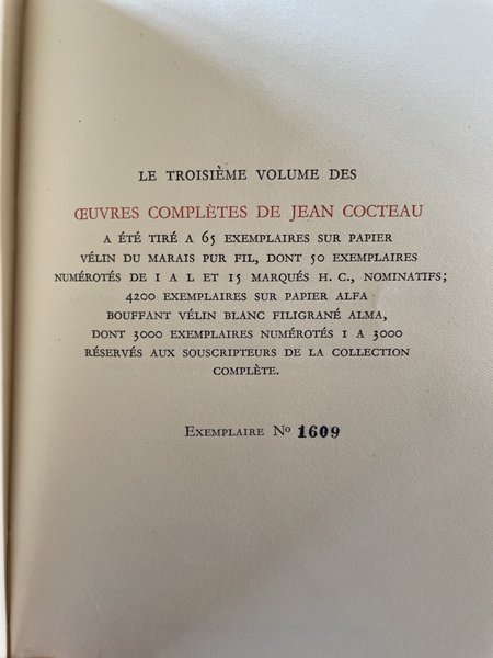 Oeuvres complètes de Jean Cocteau Volume III