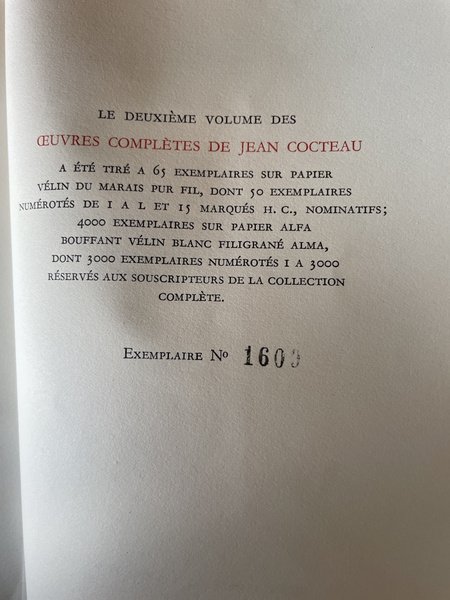 Oeuvres complètes de Jean Cocteau Volume II