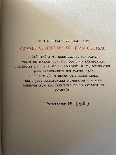 Oeuvres complètes de Jean Cocteau Volume VIII